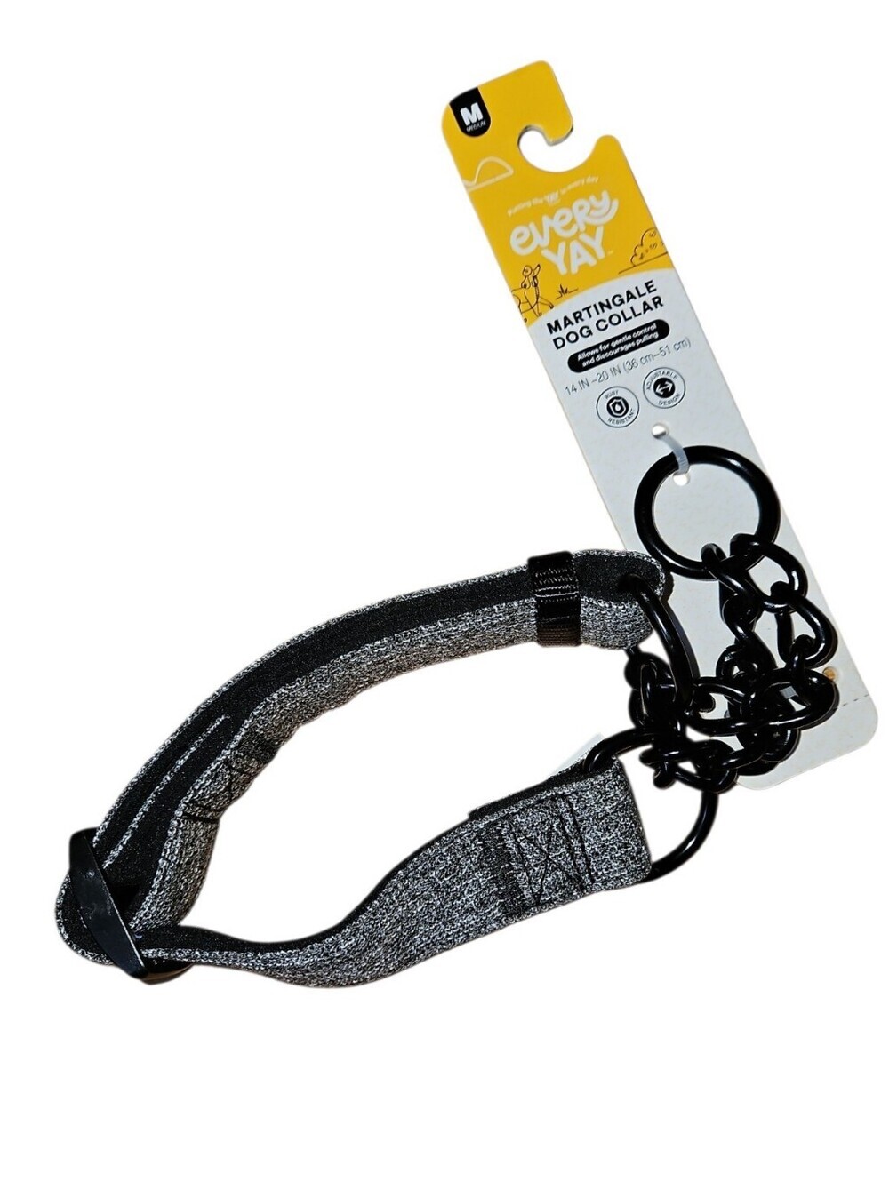 Martingale Sz M Dog Collar, Heather Gray with Black Metal Hardware, NWT